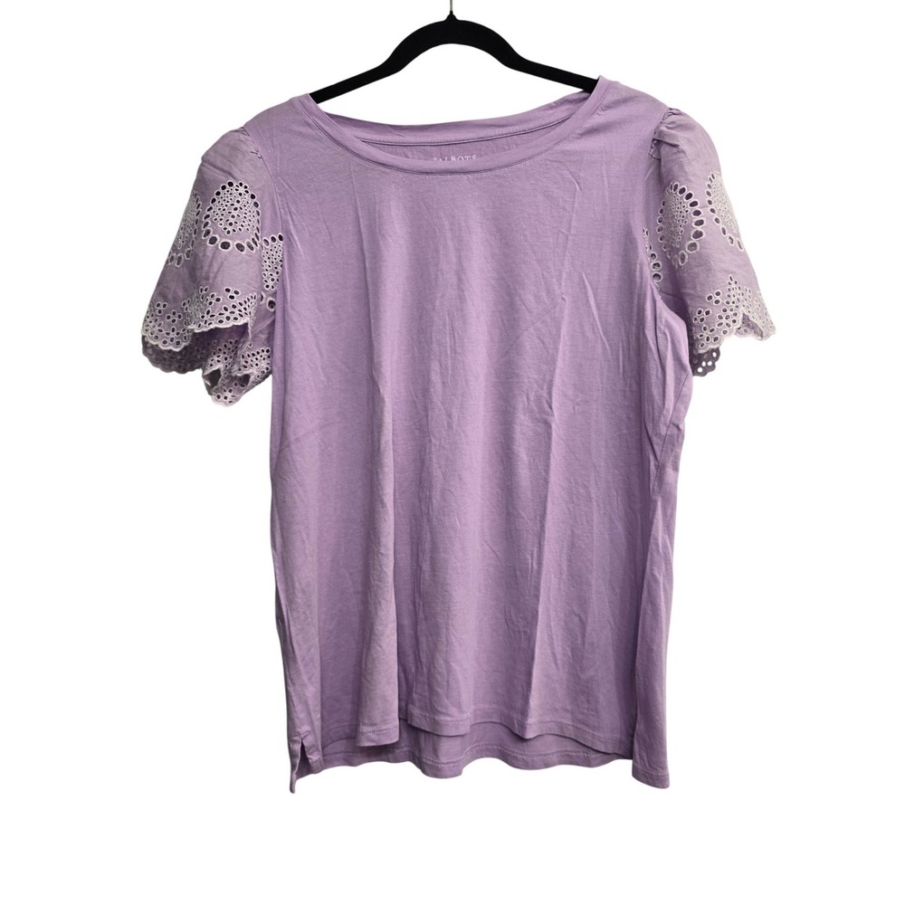 Talbots Plus Lavender Eyelet Sleeve Top XL Cottagecore Boho Feminine Soft Girl - Picture 6 of 7